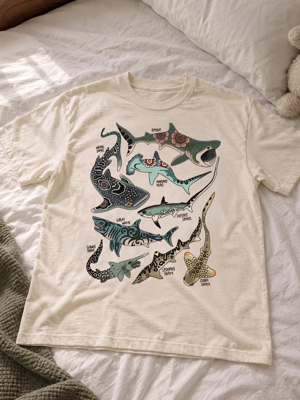 Shark Graphic T-Shirt Natural Ocean Marine Life Illustrated Tre